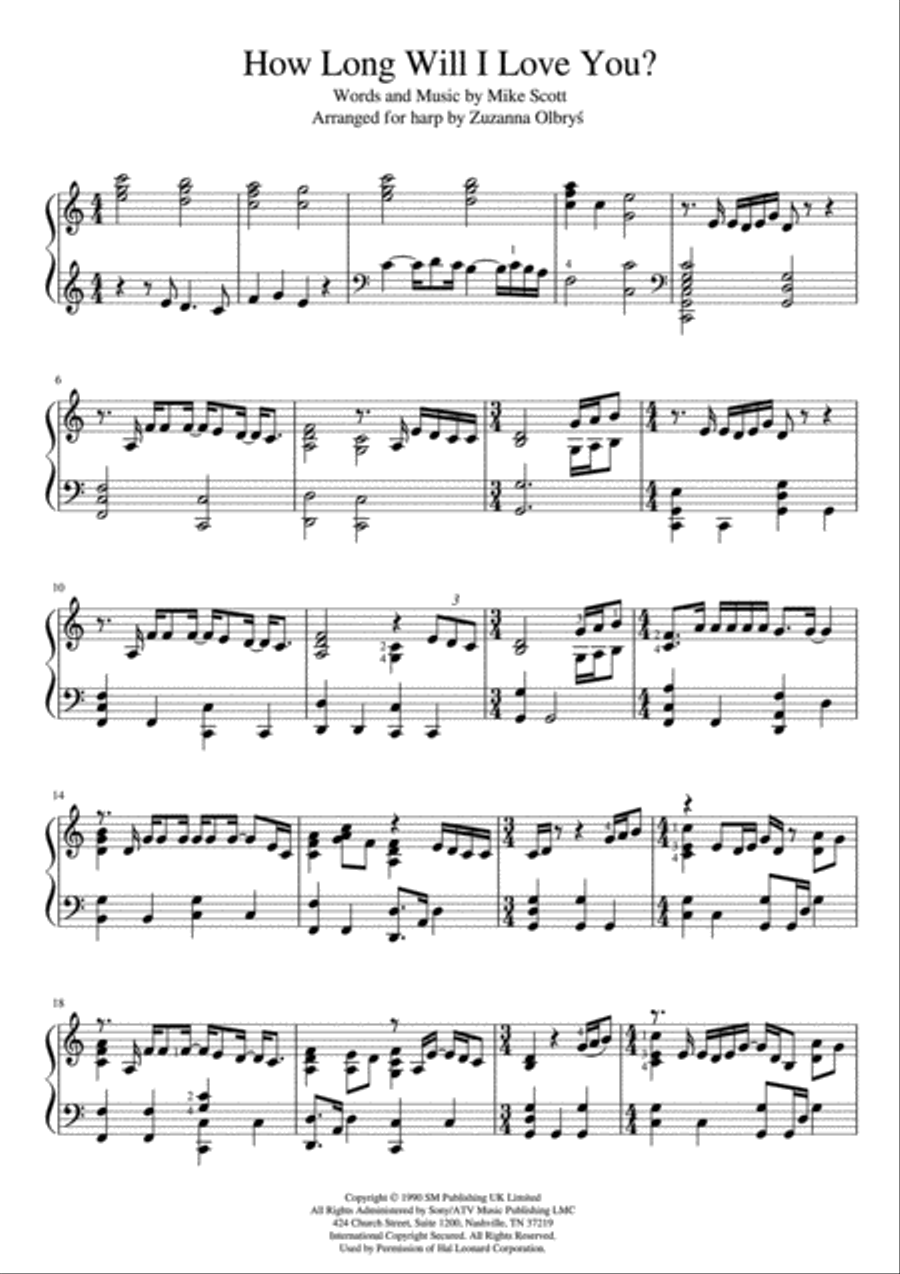 How Long Will I Love You Harp scores gallery preview page 1