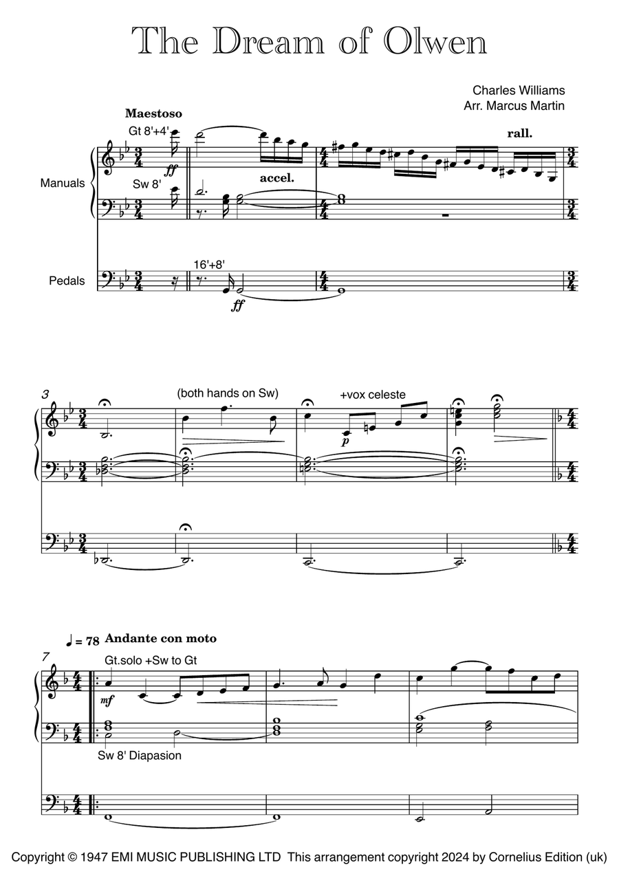 The Dream Of Olwen Organ Solo scores gallery preview page 1