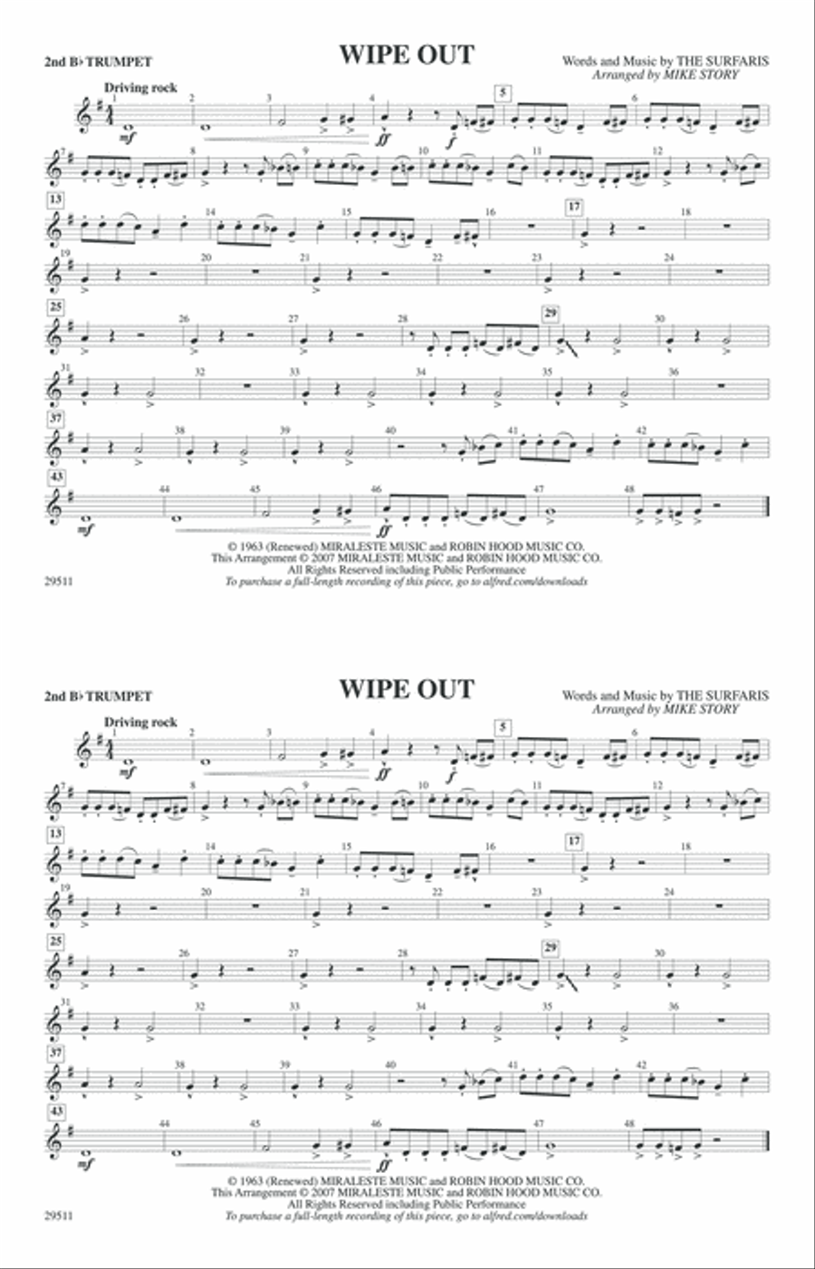 Wipe Out: 2nd B-flat Trumpet Marching Band scores gallery preview page 1