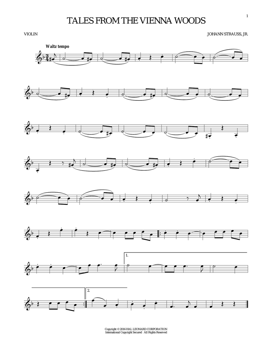 Tales From The Vienna Woods Violin Solo scores gallery preview page 1