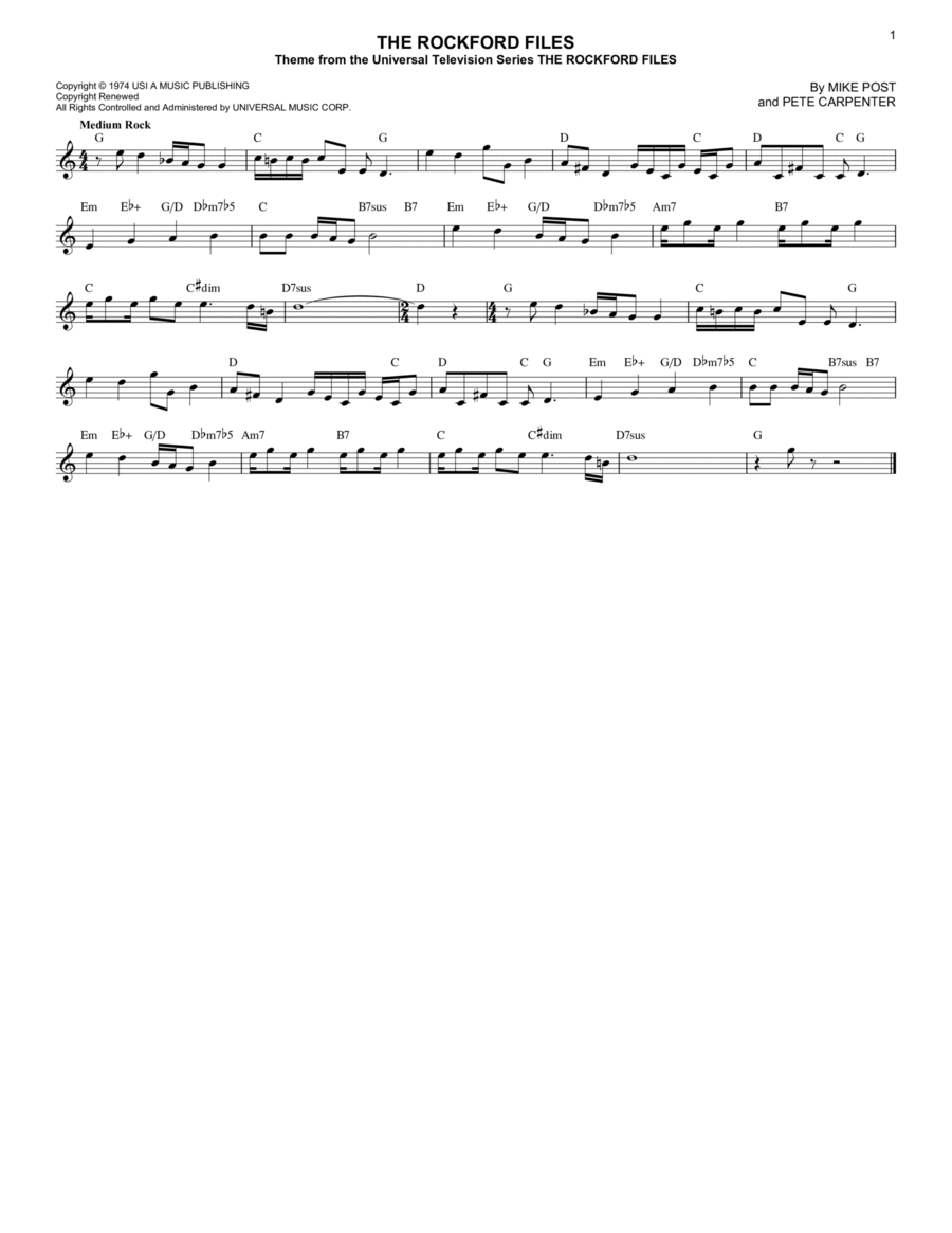 The Rockford Files The Rockford Files Guitar scores gallery preview page 1