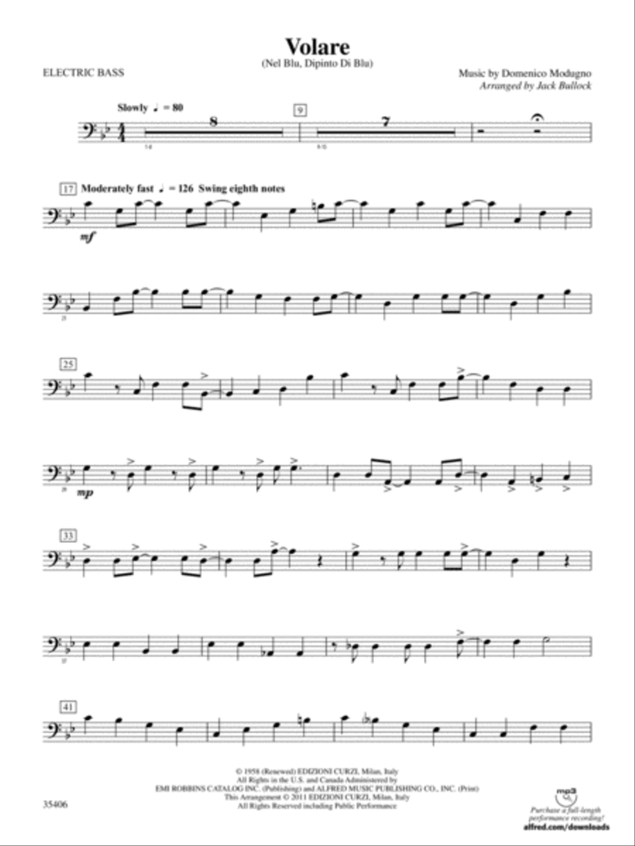 Volare: Electric Bass Concert Band scores gallery preview page 1