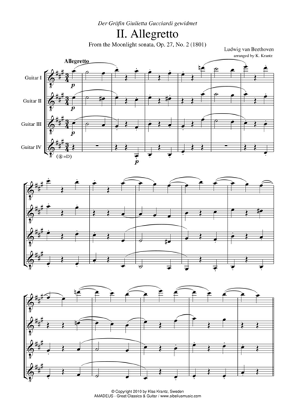 Allegretto (Moonlight Sonata) for guitar quartet image number null