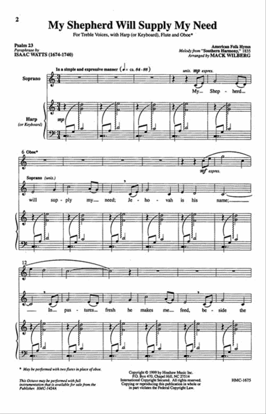 My Shepherd Will Supply My Need SSAA scores gallery preview page 2