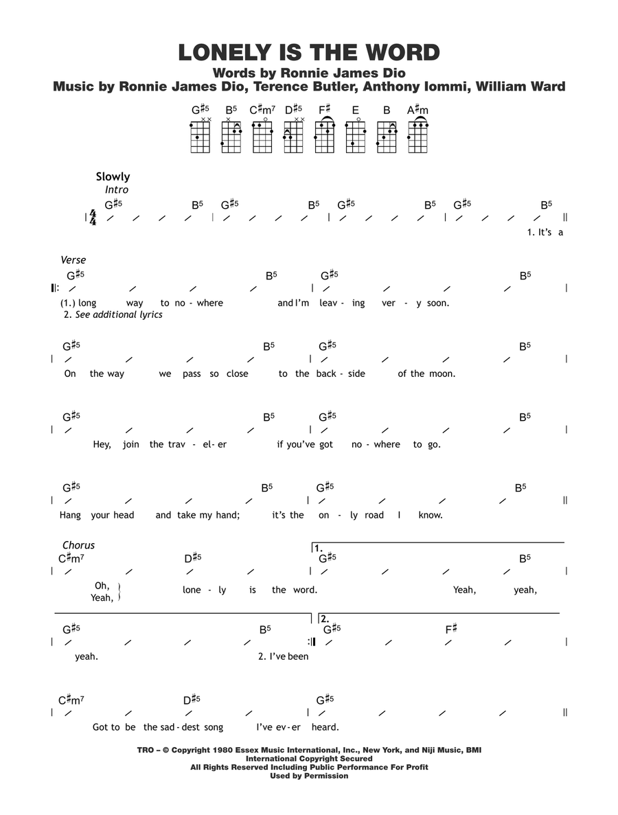 Lonely Is The Word Ukulele scores gallery preview page 1