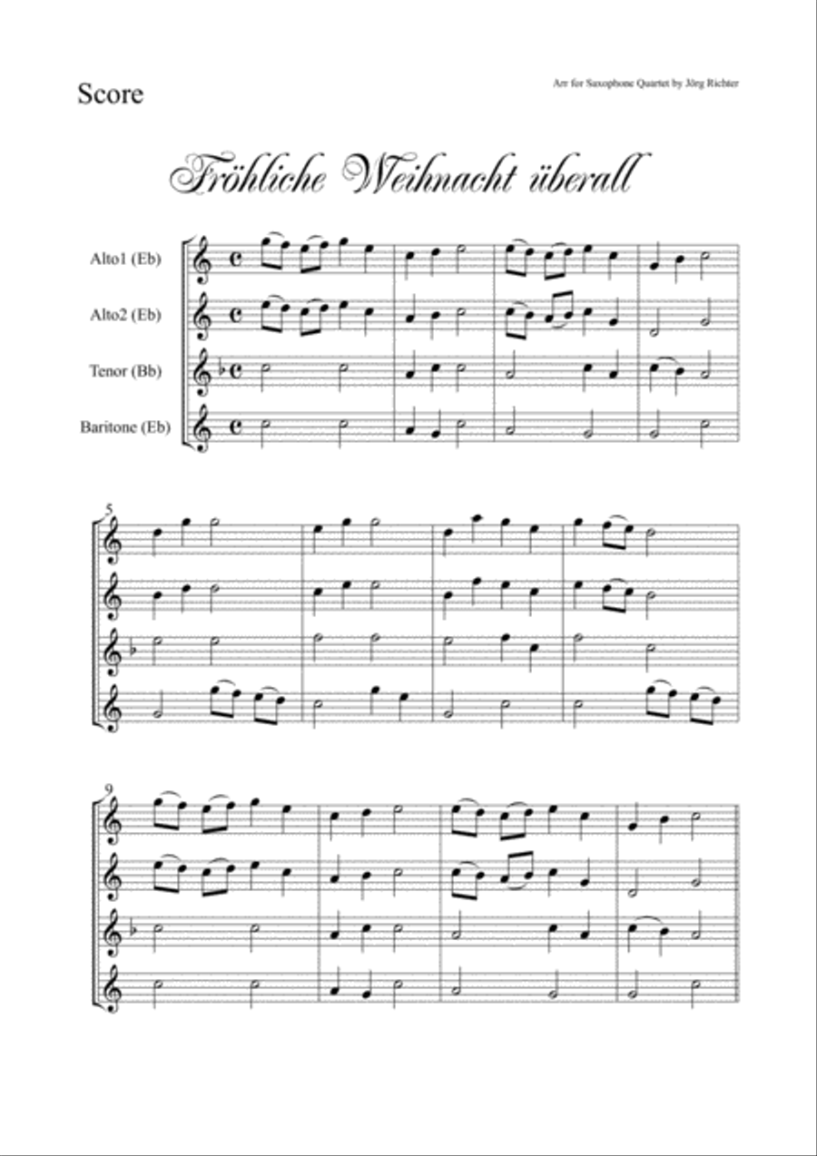 Fröhliche Weihnacht überall für Saxophon Quartett Saxophone Quartet scores gallery preview page 2