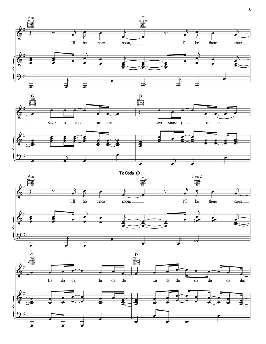 Save A Place For Me Piano, Vocal, Guitar scores gallery preview page 3