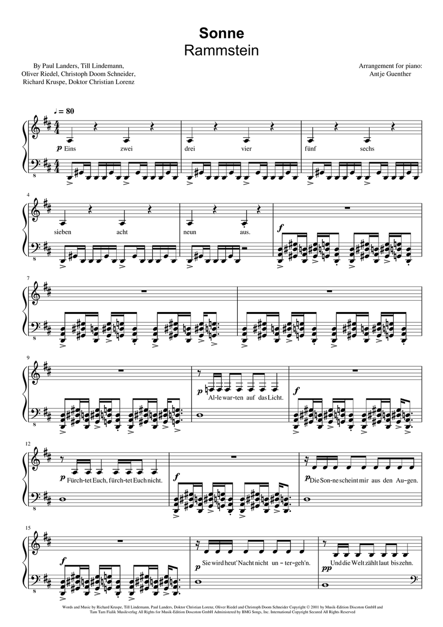 Sonne Sonne Piano Solo scores gallery preview page 1