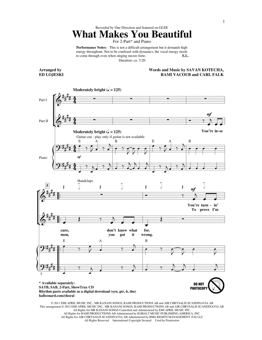 What Makes You Beautiful What Makes You Beautiful 2-Part scores gallery preview page 1