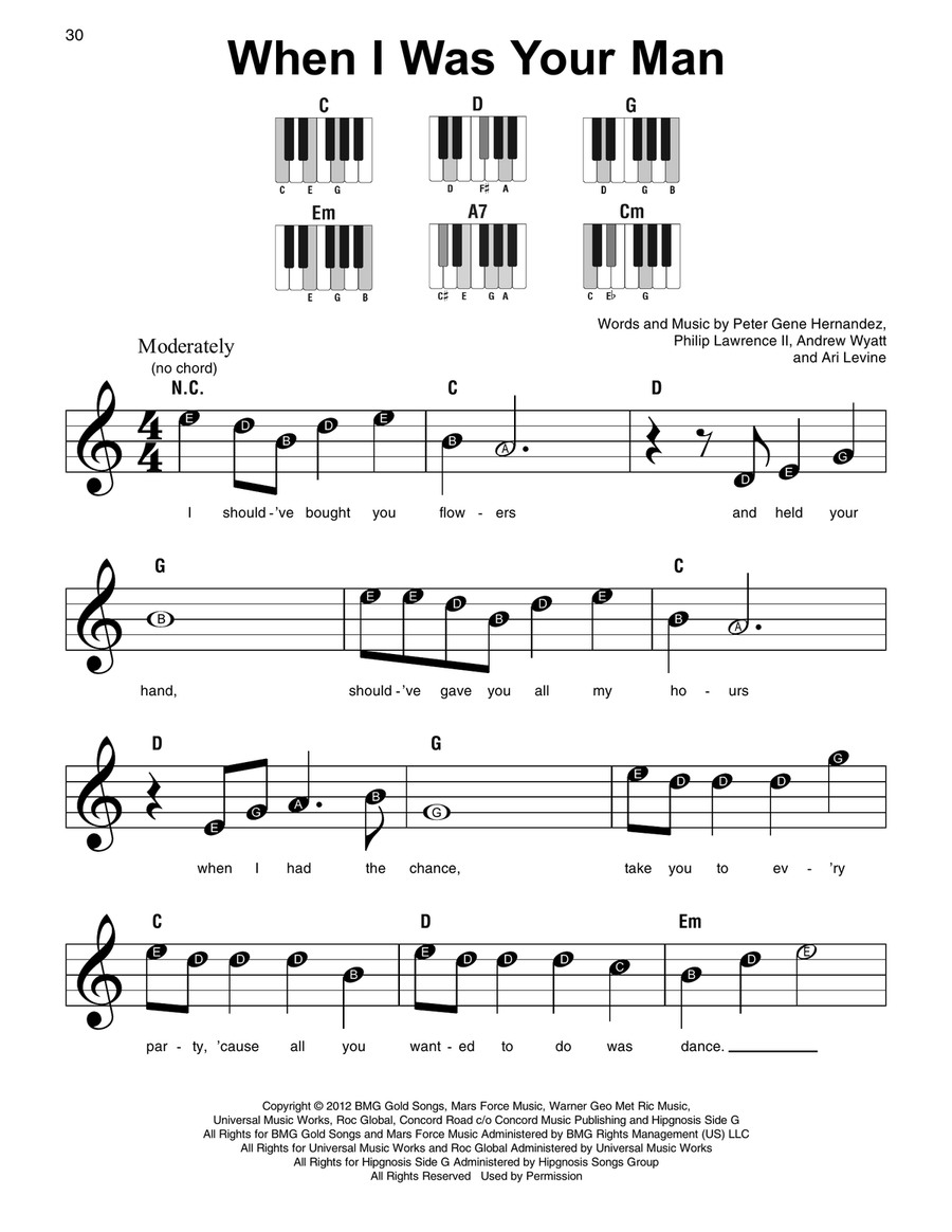 When I Was Your Man Easy Piano scores gallery preview page 1