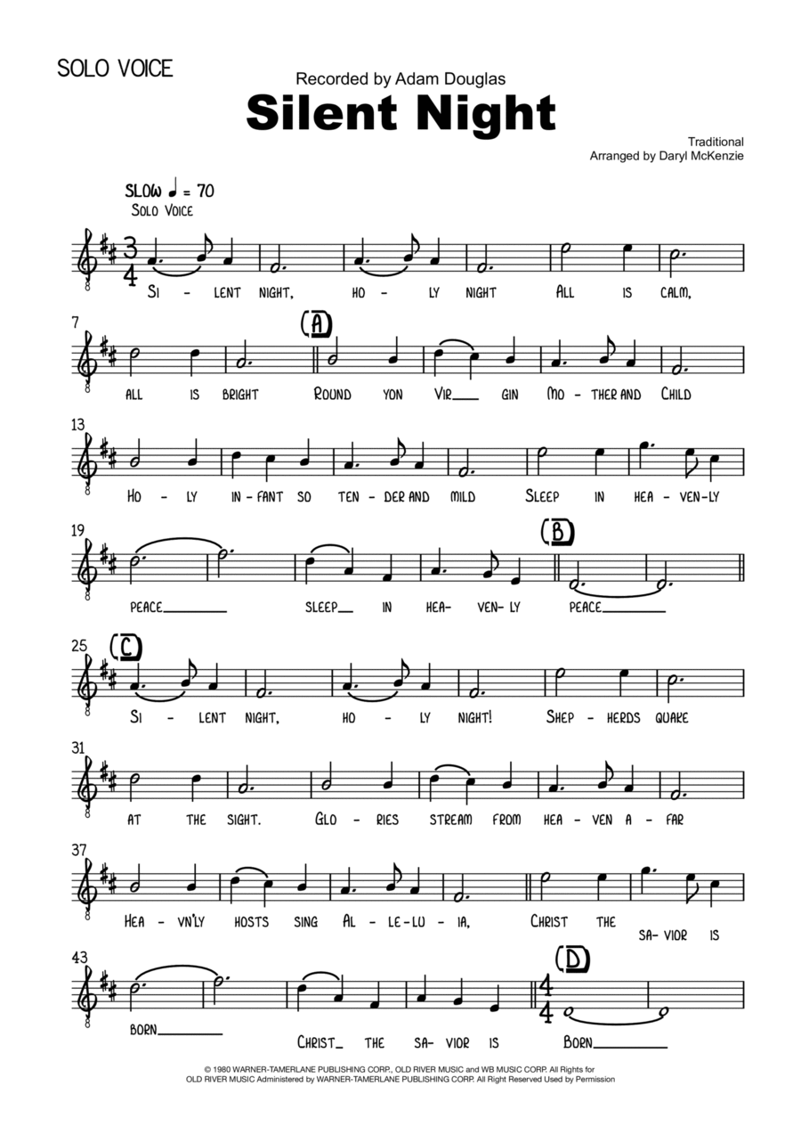 Silent Night - Male Vocal with Pops Orchestra and optional Choir Key of D to E Full Orchestra scores gallery preview page 1