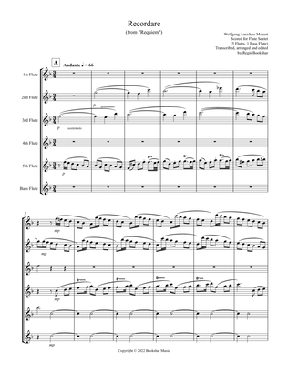Recordare (from "Requiem") (F) (Flute Sextet - 5 Flutes, 1 Bass Flute)