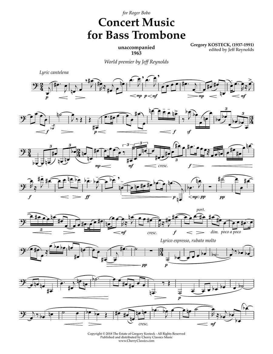 Concert Music for Unaccompanied Bass Trombone Bass Trombone