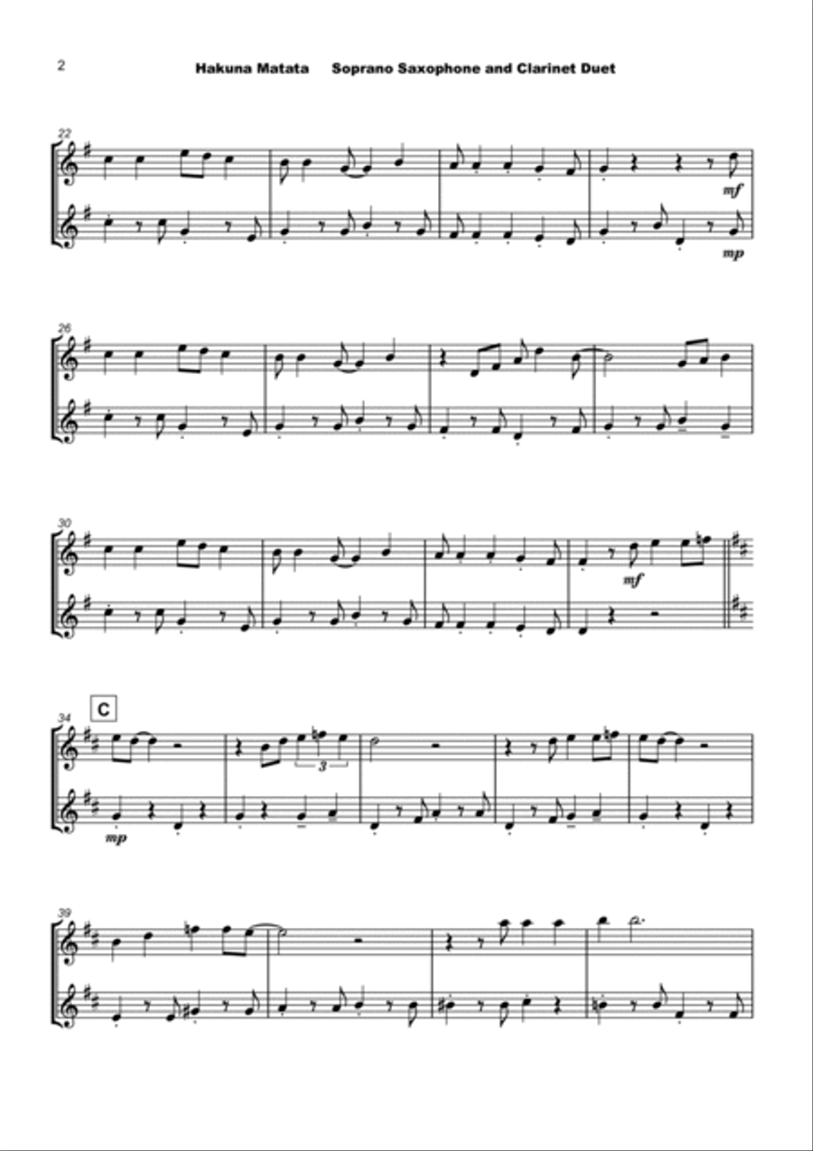 Hakuna Matata Woodwind Duet scores gallery preview page 3