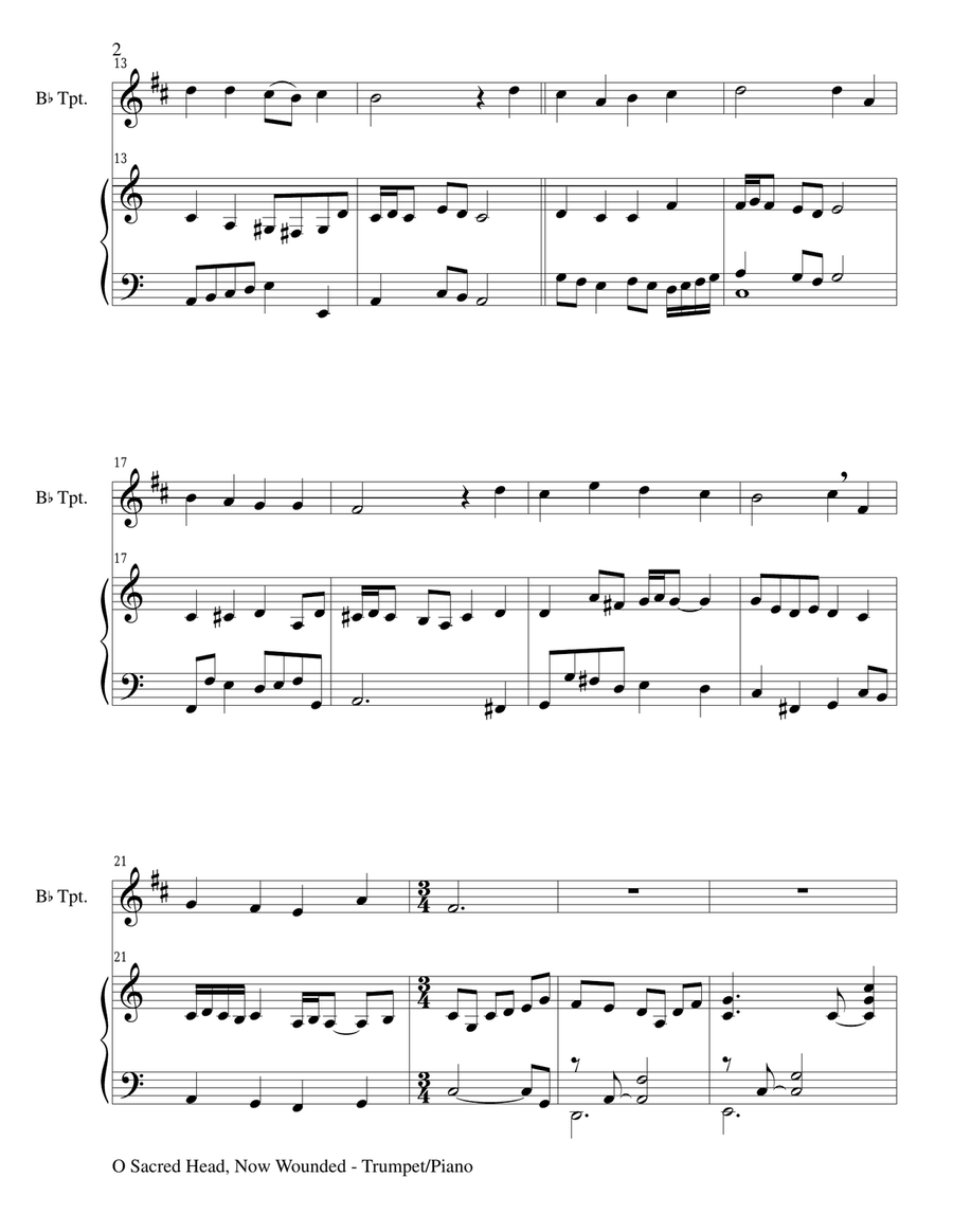 O SACRED HEAD, NOW WOUNDED (Bb Trumpet/Piano and Trumpet Part) Trumpet Duet scores gallery preview page 2