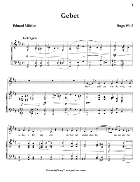 WOLF: Gebet (transposed to D major)