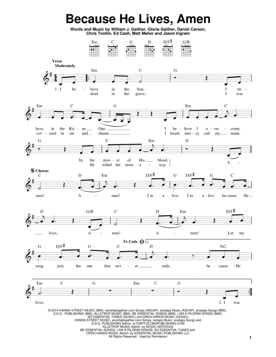 Amen, Because He Lives Amen, Because He Lives Easy Guitar scores gallery preview page 1