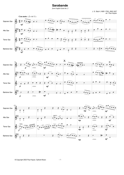 Sarabande from English Suite No. 2 (Saxophone Quartet)