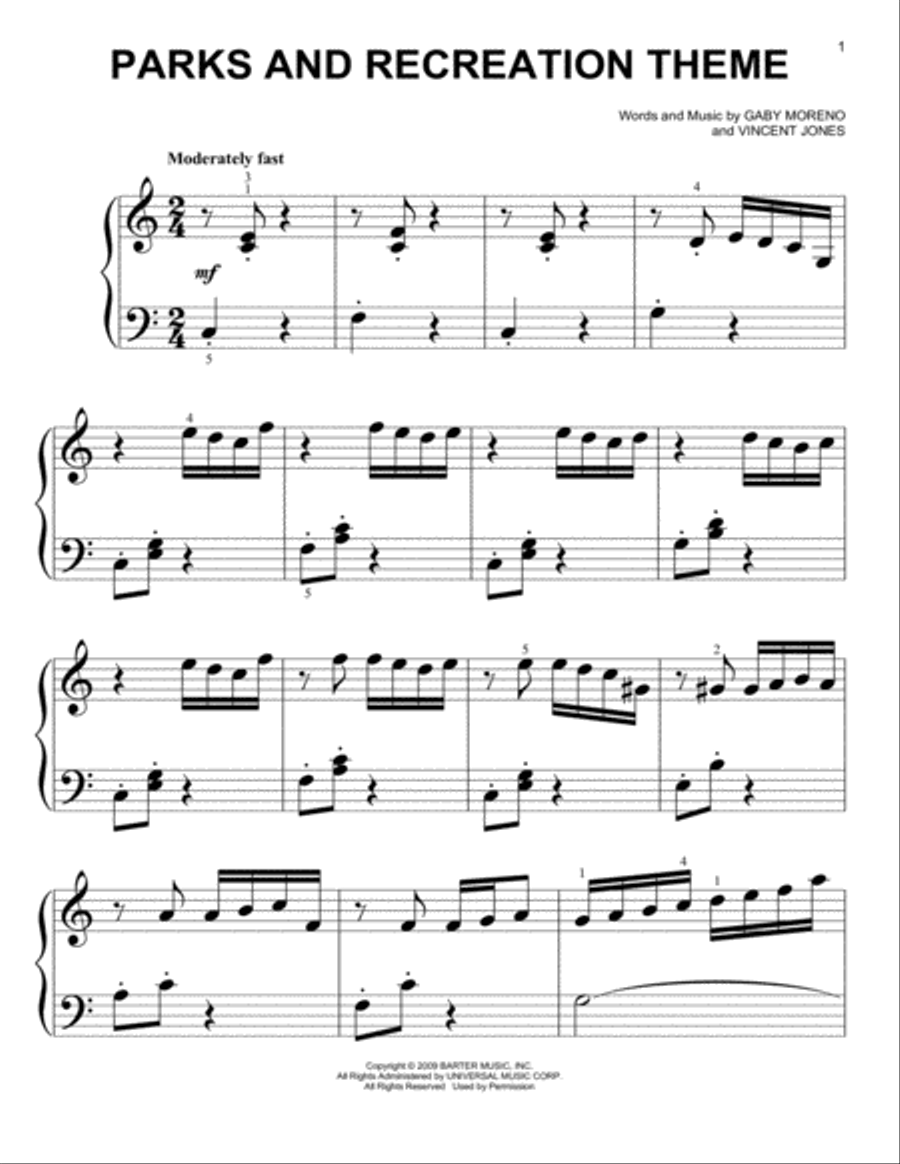 Parks And Recreation Theme Easy Piano scores gallery preview page 1