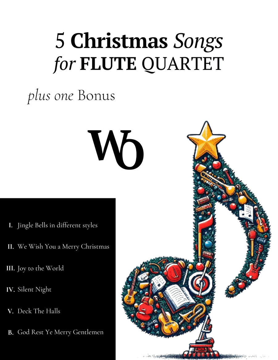 5 Christmas Songs for Flute Quartet plus one Bonus Flute Quartet scores gallery preview page 1