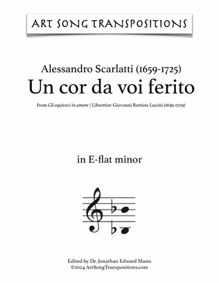 Book cover for SCARLATTI: Un cor da voi ferito (transposed to E-flat minor)