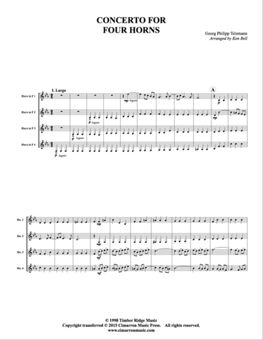Concerto for Four Horns Concerto for Four Horns Horn scores gallery preview page 2