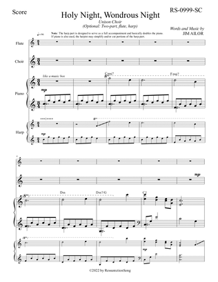 Holy Night, Wondrous Night SCORE (Unison Choir, Optional: Two-part Choir, Flute, Harp)