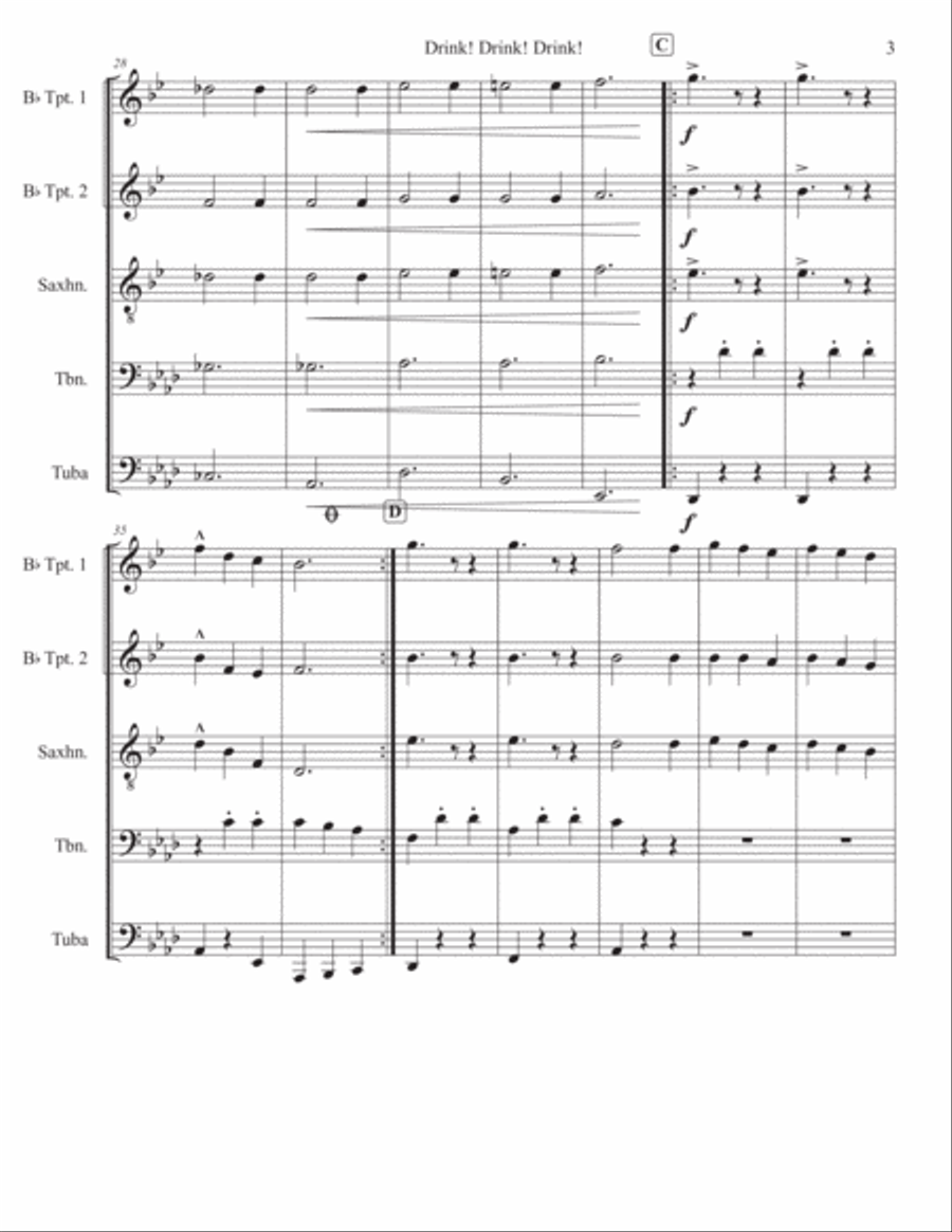 Drink! Drink! Drink! (The Drinking Song) Baritone Horn TC scores gallery preview page 3