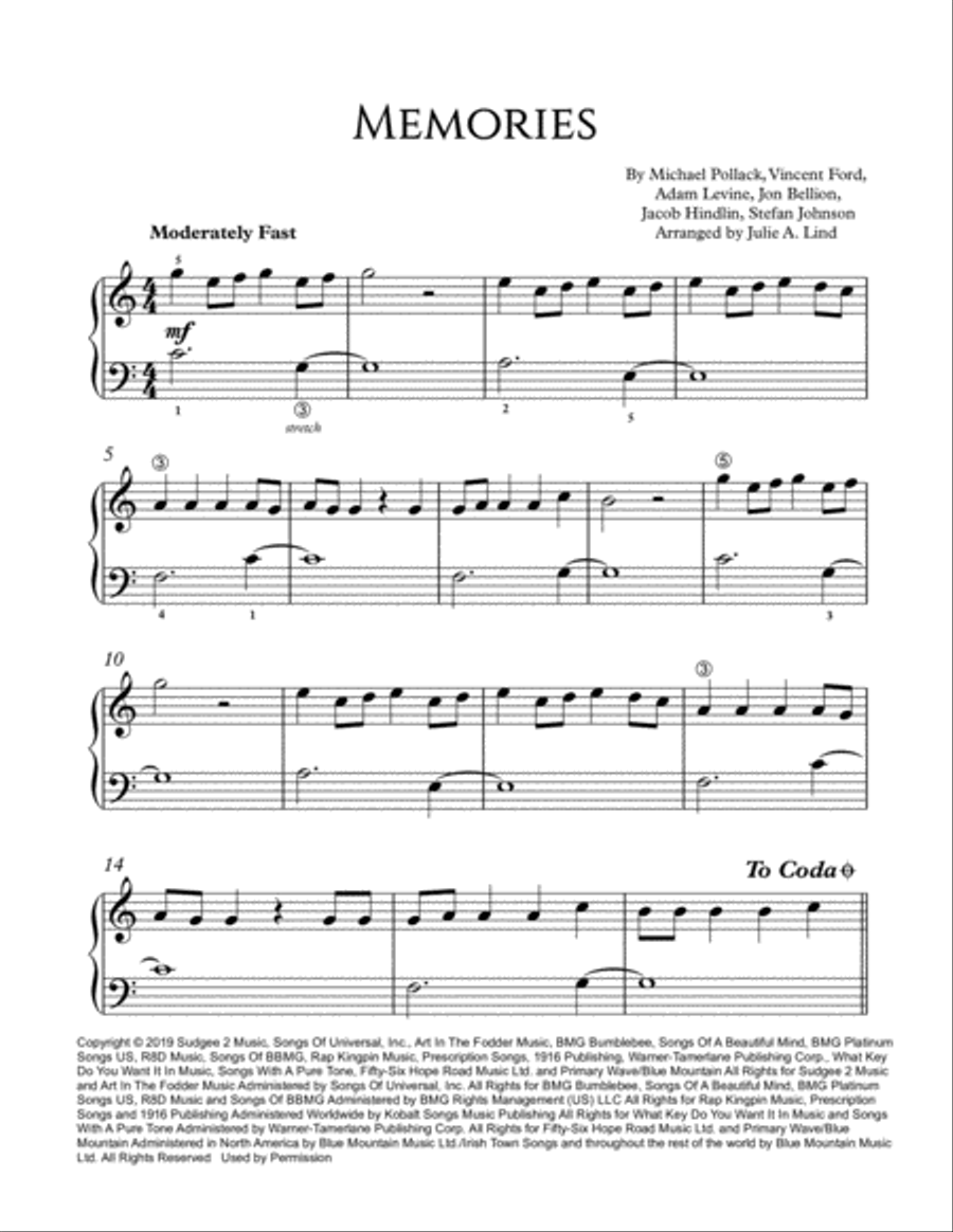 Memories Easy Piano scores gallery preview page 1