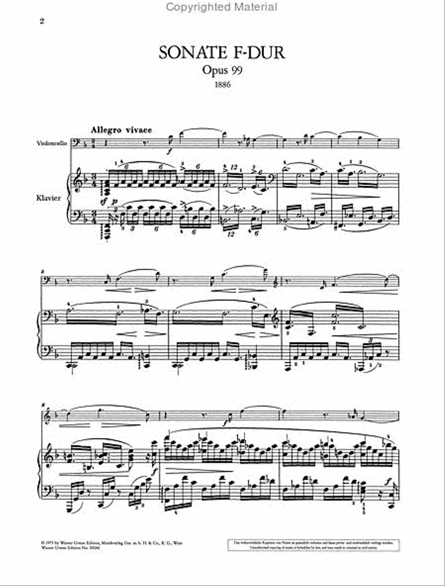Sonata for piano and violoncello, F major, Op. 99 Piano scores gallery preview page 2