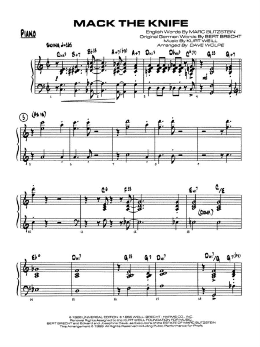 Mack the Knife (from The Threepenny Opera): Piano Accompaniment Jazz Ensemble scores gallery preview page 1