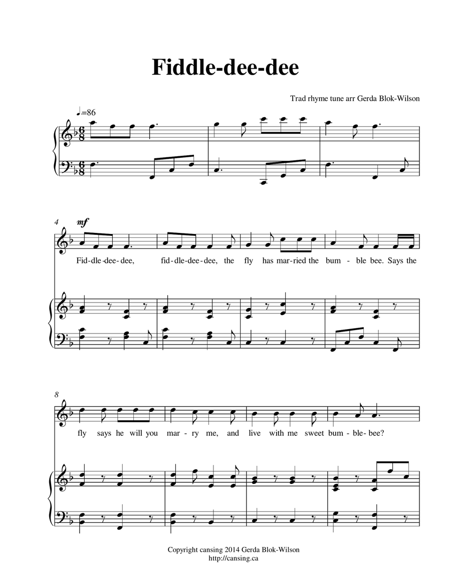 Fiddle dee-dee Unison Choir scores gallery preview page 1