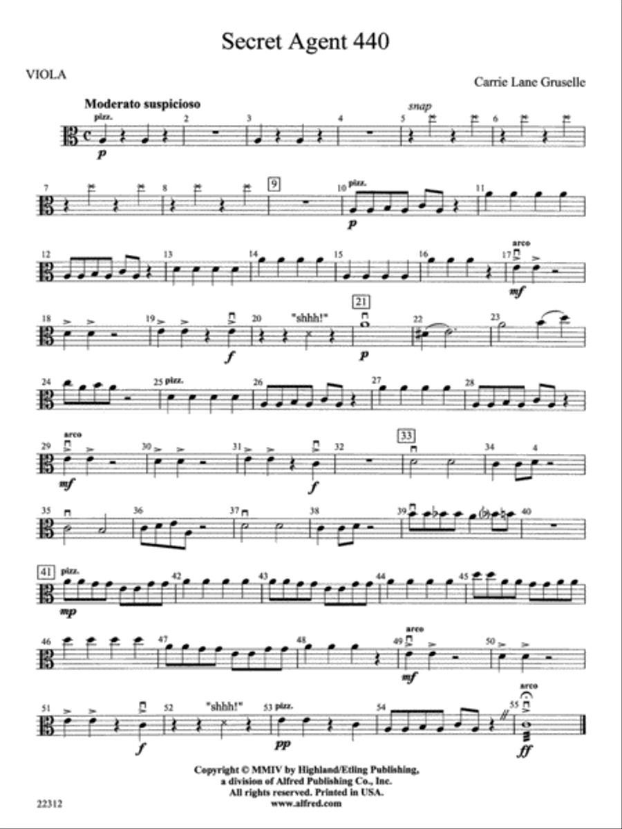 Secret Agent 440: Viola Secret Agent 440: Viola String Orchestra scores gallery preview page 1