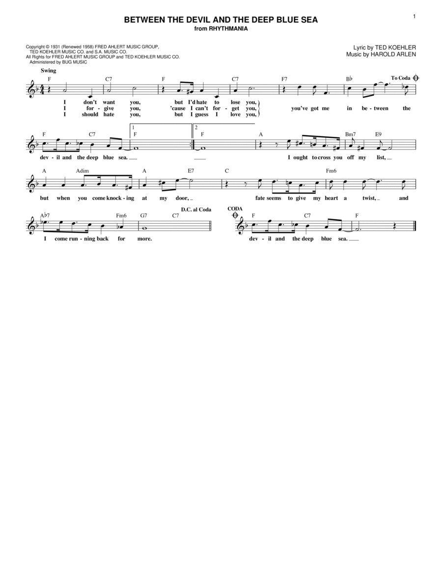 Between The Devil And The Deep Blue Sea Electric Guitar scores gallery preview page 1
