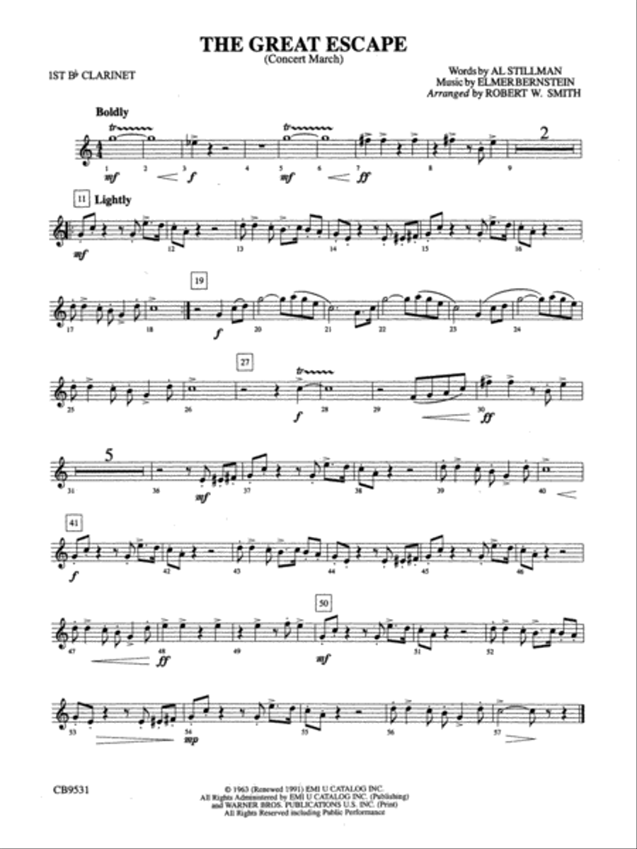 The Great Escape March: 1st B-flat Clarinet Concert Band scores gallery preview page 1