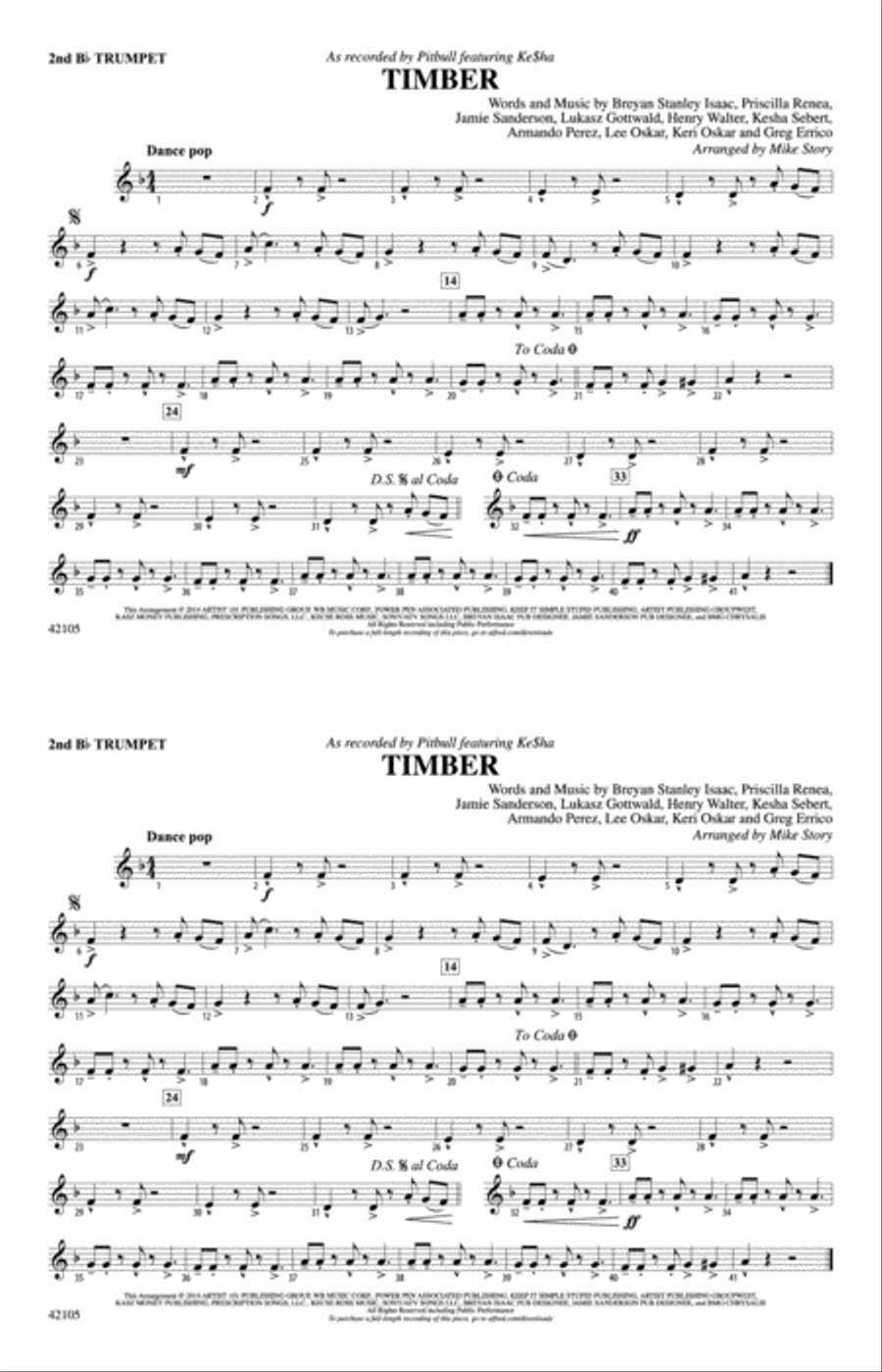 Timber: 2nd B-flat Trumpet Marching Band scores gallery preview page 1