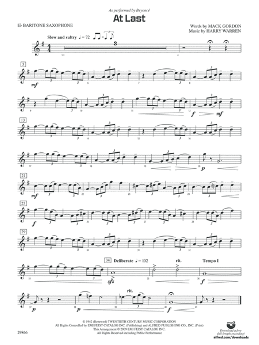 At Last: E-flat Baritone Saxophone Concert Band scores gallery preview page 1