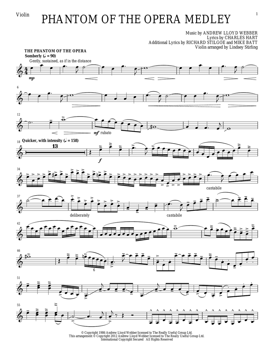 Phantom of The Opera Medley Violin Solo scores gallery preview page 1