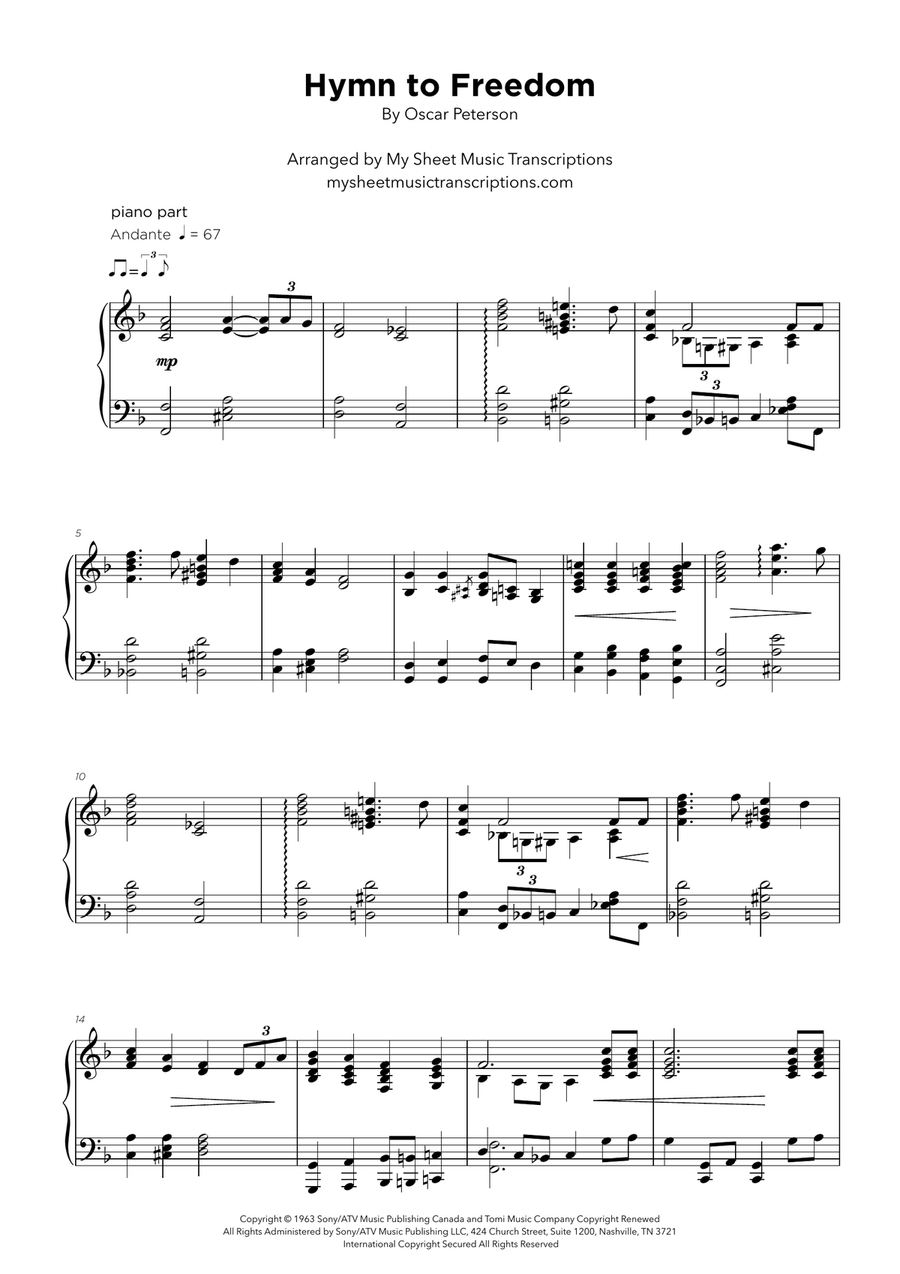 Hymn To Freedom Piano Solo scores gallery preview page 1