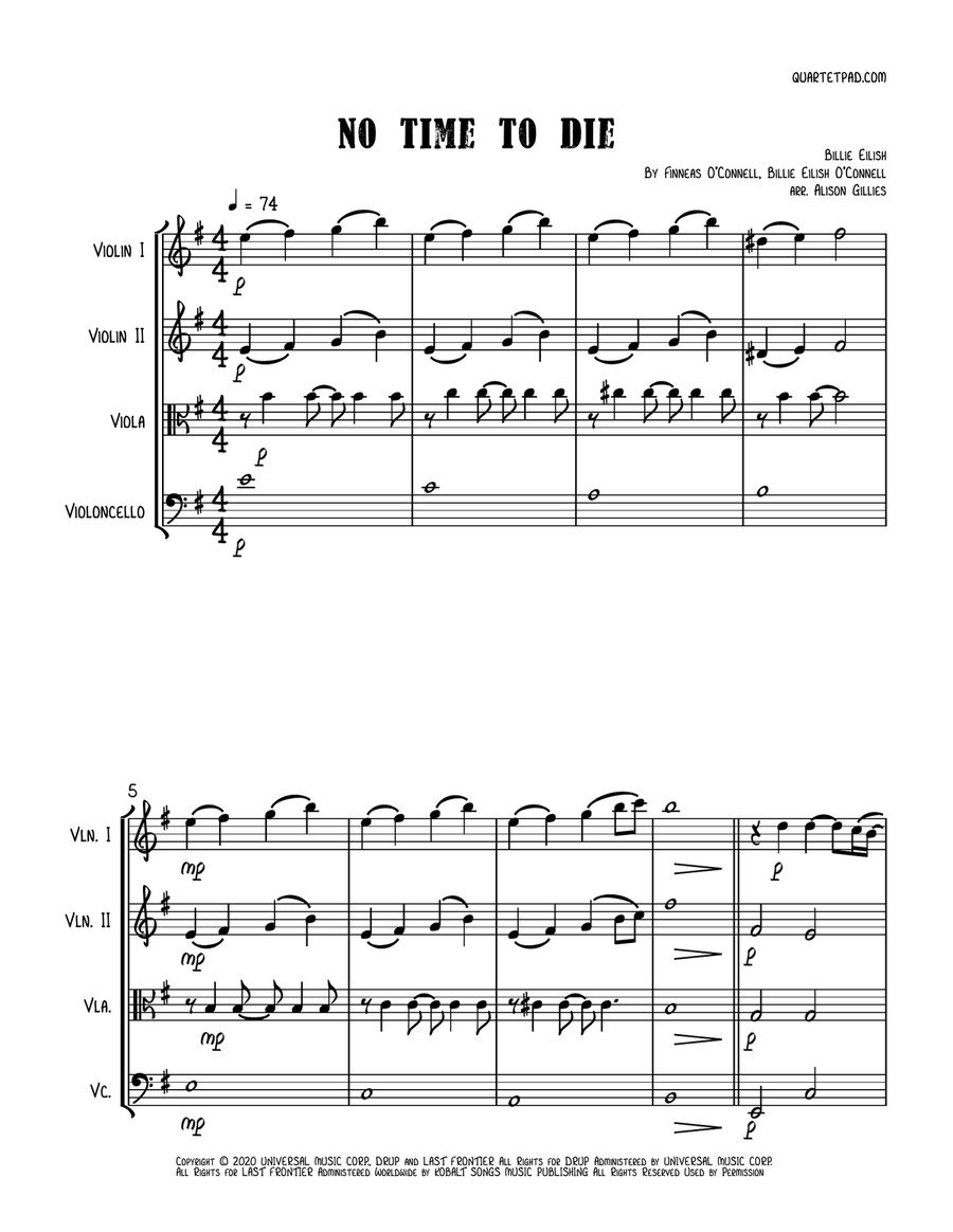 No Time To Die String Quartet scores gallery preview page 1