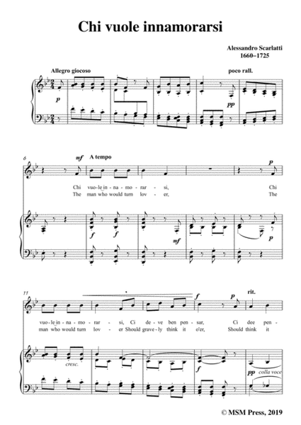 Scarlatti-Chi vuole innamorarsi,in B flat Major,for Voice and Piano image number null