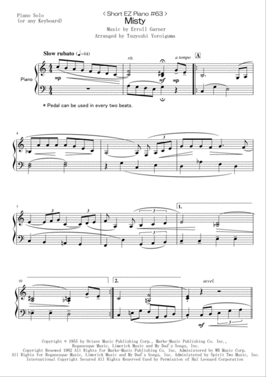 Misty Misty Easy Piano scores gallery preview page 1