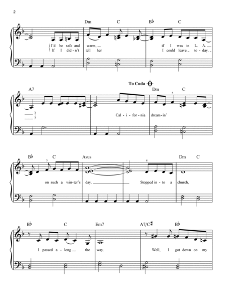 California Dreamin' Easy Piano scores gallery preview page 2