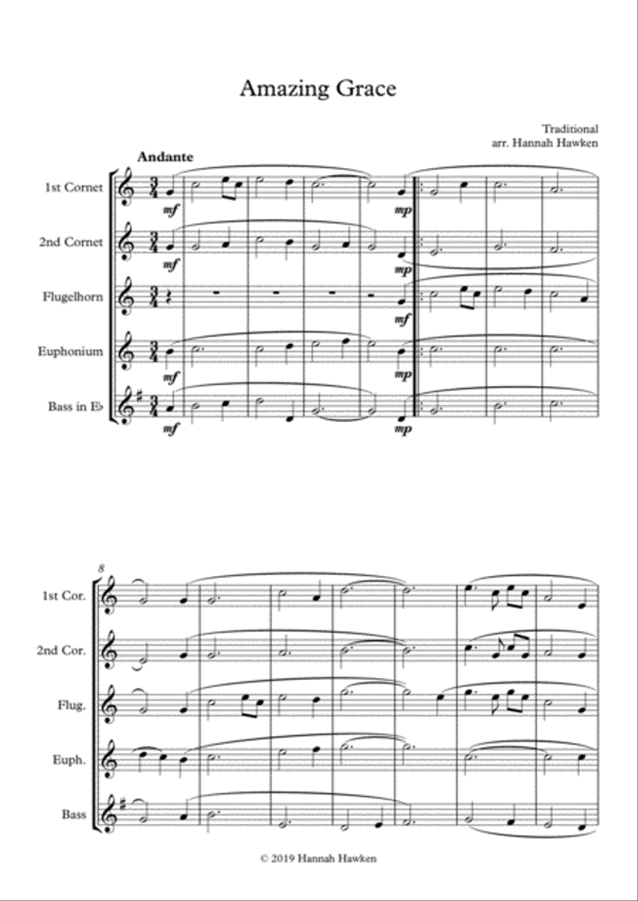 Amazing Grace - Brass Quintet Brass Quintet scores gallery preview page 1