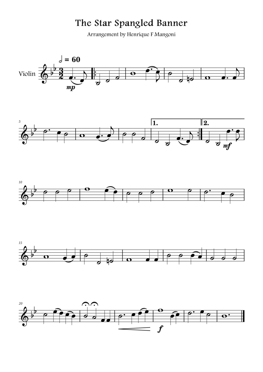 The Star-Spangled Banner Violin Solo scores gallery preview page 1