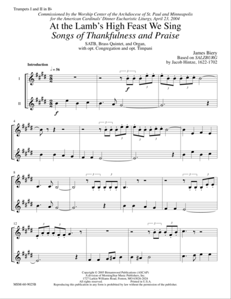 At the Lamb's High Feast We Sing Songs of Thankfulness and Praise Choir scores gallery preview page 1