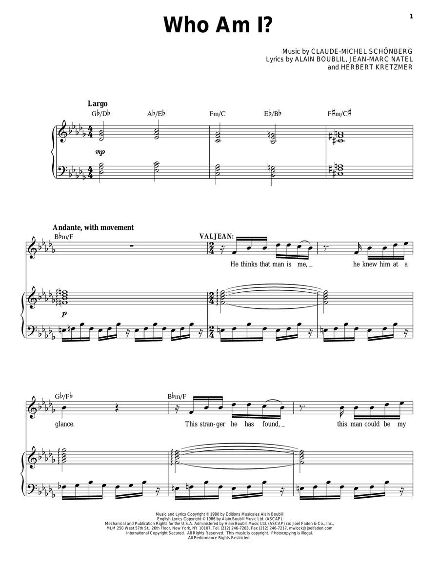 Who Am I? (from Les Miserables) Piano, Vocal scores gallery preview page 1