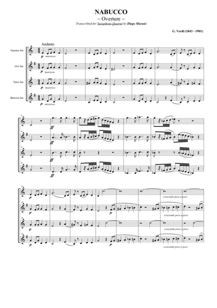 Overture from the opera "Nabucco" for Saxophone Quartet (SATB) image number null
