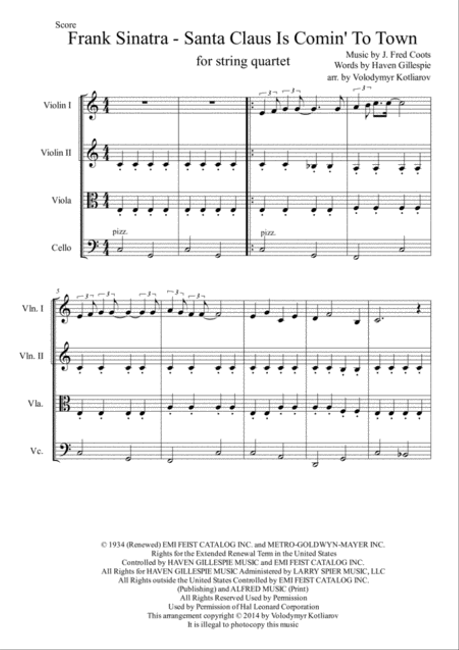 Santa Claus Is Comin' To Town Santa Claus Is Comin' To Town String Quartet scores gallery preview page 2