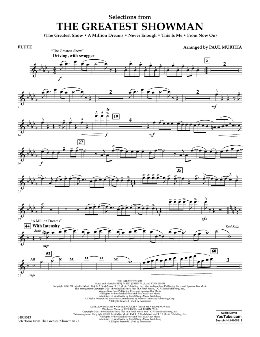 Selections from The Greatest Showman (arr. Paul Murtha) - Flute Concert Band scores gallery preview page 1